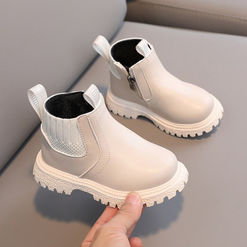 2023 Нови бебешки къси ботуши Есенна мода Момчета Единични ботуши в британски стил Момичета Плетен дизайн Кожени ботуши