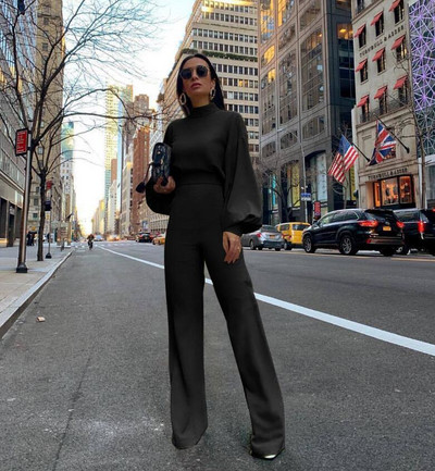 Mâneci cu felinar cu guler pe jumătate înalt pentru salopetă simplă și simplă, 5 culori