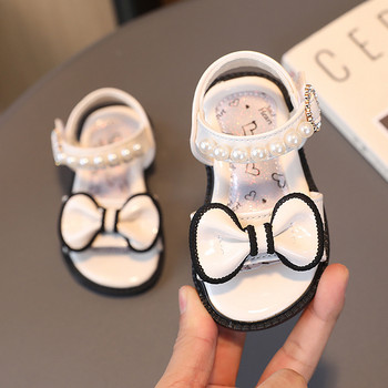 2023 Детски пролетни и есенни меки подметки Бебешки обувки за ходене Момичета Бебешки перлени лък Сладка принцеса Парти обувки Плоски