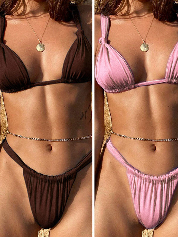 Miyouj Pleasted bikiniji Colaless kupaći kostim Triangle bikini set Ženski kupaći kostimi Halter kupaći kostimi Bandage Odjeća za plažu Brazilian
