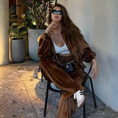 Jachetă cardigan Pulover cu talie elastică Set de pantaloni ocazional pentru femei Toamna 2023 Casaul Pantaloni largi Hanorac Trening din catifea