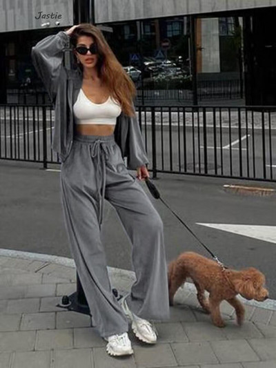 Jachetă cardigan Pulover cu talie elastică Set de pantaloni ocazional pentru femei Toamna 2023 Casaul Pantaloni largi Hanorac Trening din catifea