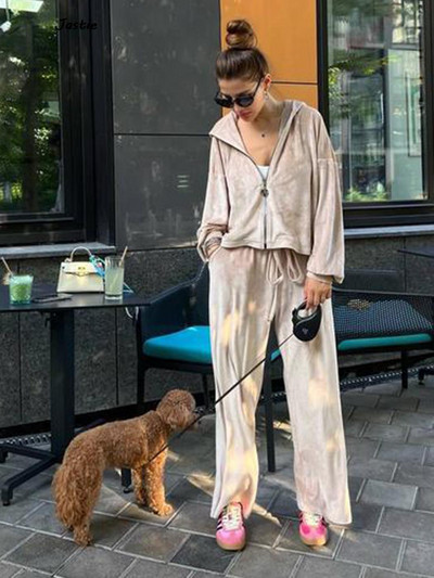 Jachetă cardigan Pulover cu talie elastică Set de pantaloni ocazional pentru femei Toamna 2023 Casaul Pantaloni largi Hanorac Trening din catifea