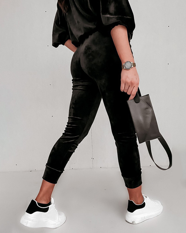 Baršunaste ženske hlače Jednobojna odijela Proljeće Jesen Samostojeći ovratnik Patent zatvarač Ležerni ženski komplet Elastični struk Široke salonke