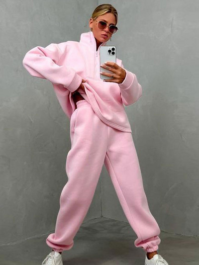 Naiste ülisuur spordidress, kaheosalised komplektid fliisist pooltõmblukuga kampsun, pükskostüüm 2022. aasta sügisene naiste kapuuts, spordirõivaste kostüümid