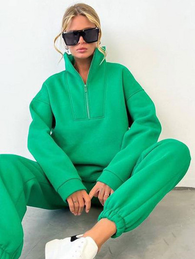 Naiste ülisuur spordidress, kaheosalised komplektid fliisist pooltõmblukuga kampsun, pükskostüüm 2022. aasta sügisene naiste kapuuts, spordirõivaste kostüümid