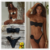 Seksikas kaheosaline naiste lilleline pits, 2023 Push-Up polsterdatud rinnahoidja, must bikiinikomplekt ujumistrikoo Ujumisriided ujumisriided rannariided bikiinid