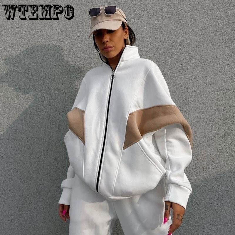 Ženska dvodijelna trenirka, kardigan s patentnim zatvaračem, dugi rukavi, odijelo s hlačama za slobodno vrijeme, jesen/zima, topla široka sportska odjeća