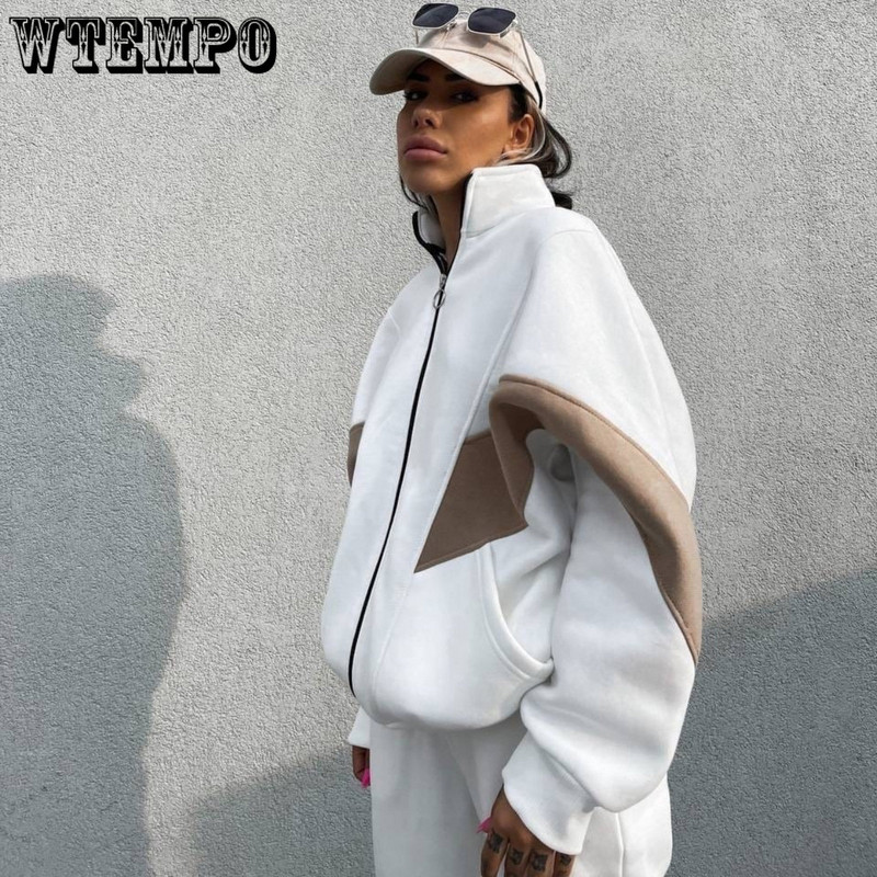 Ženska dvodijelna trenirka, kardigan s patentnim zatvaračem, dugi rukavi, odijelo s hlačama za slobodno vrijeme, jesen/zima, topla široka sportska odjeća