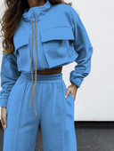 Set șic din două piese pentru femei Trening buzunare Jachete cu mânecă lungă + pantaloni cargo drepți Seturi Trening casual Ținute 2 piese