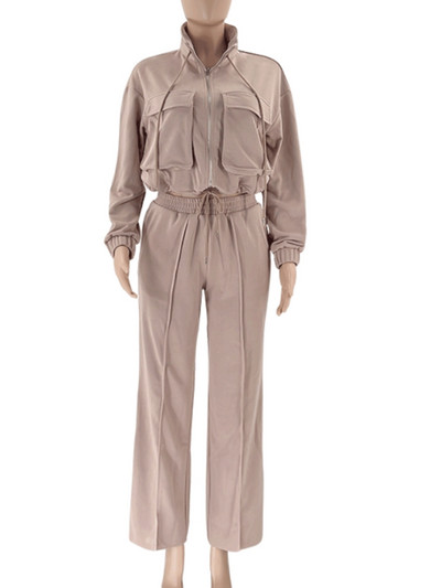 Set șic din două piese pentru femei Trening buzunare Jachete cu mânecă lungă + pantaloni cargo drepți Seturi Trening casual Ținute 2 piese