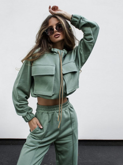 Set șic din două piese pentru femei Trening buzunare Jachete cu mânecă lungă + pantaloni cargo drepți Seturi Trening casual Ținute 2 piese