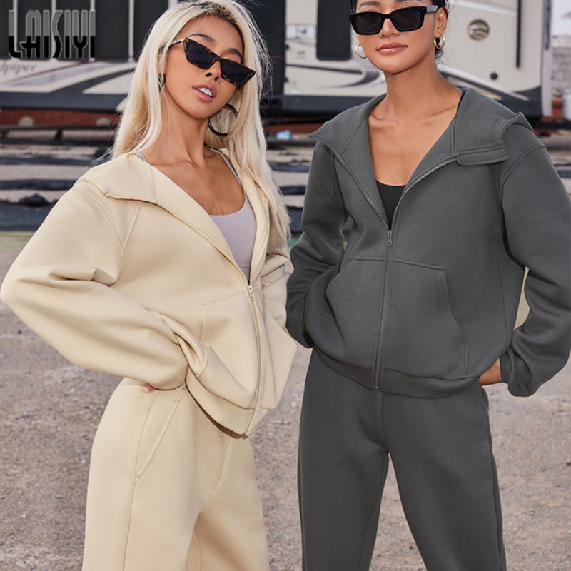 LAISIYI Ženske ležerne trenirke Sportski set od 2 komada Trenirke s kapuljačom Hlače Odijelo Trenirke Puloveri Široki sportski kompleti