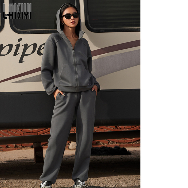 LAISIYI Ženske ležerne trenirke Sportski set od 2 komada Trenirke s kapuljačom Hlače Odijelo Trenirke Puloveri Široki sportski kompleti