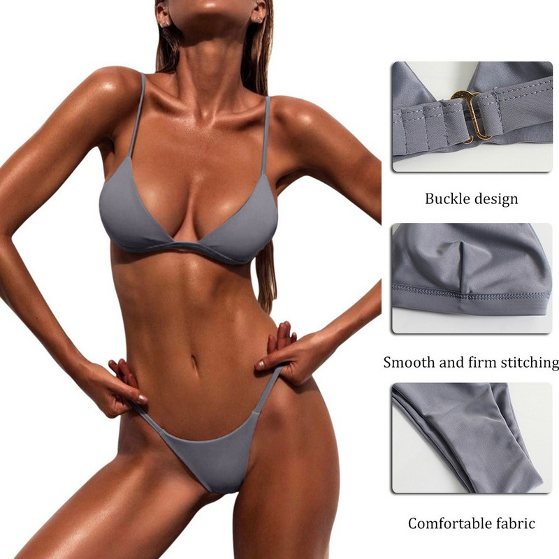 Bikini cu talie joasă 2022 Costum de baie sexy Push Up Costum de baie pentru femei 2022 Nou Set de bikini solid Imbracaminte de plajă Costum de baie cu tanga sexy în două piese