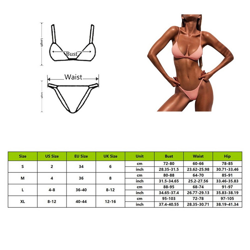 Bikini cu talie joasă 2022 Costum de baie sexy Push Up Costum de baie pentru femei 2022 Nou Set de bikini solid Imbracaminte de plajă Costum de baie cu tanga sexy în două piese