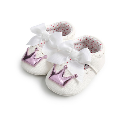 Pantofi pentru bebeluși pentru fetiță, prințesă, coroană cu fundătură, pentru copii mici, talpă din cauciuc PU, anti-alunecare, pantofi pentru copii, nou-născut, mocasini