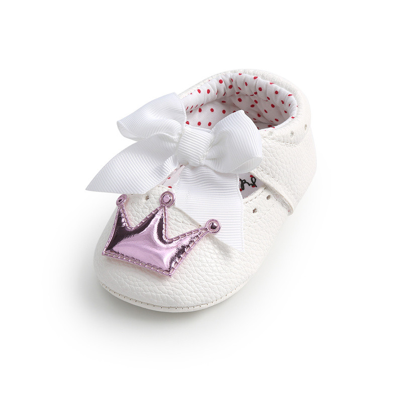 Pantofi pentru bebeluși pentru fetiță, prințesă, coroană cu fundătură, pentru copii mici, talpă din cauciuc PU, anti-alunecare, pantofi pentru copii, nou-născut, mocasini