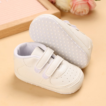 Бяла детска пролетна обувка Новородени момичета и момчета Кръщене за развлечение Нехлъзгаща се обувка за ходене Маратонки с мека подметка Prewalker