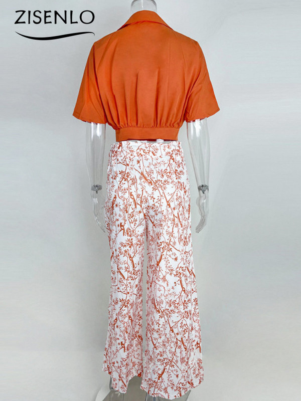Nadrággarnitúrák Nyáron Új denevérujjú nyomtatott ing és széles szárú nadrág kétrészes női szett divatos női öltöny elegáns és elegáns szett