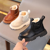 Jesen Zima Novo pamučne čizme za djevojčice u engleskom stilu Dječje jednobojne plišane tople čizme Dječje modne kratke čizme s patentnim zatvaračem sa strane