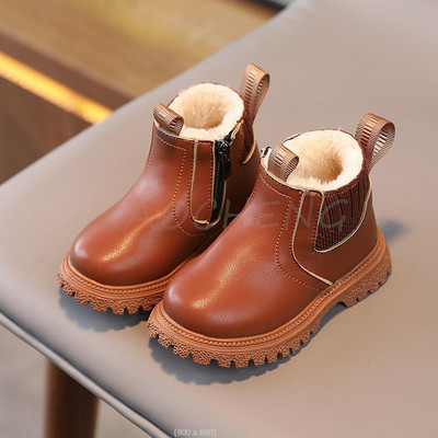 Jesen Zima Novo pamučne čizme za djevojčice u engleskom stilu Dječje jednobojne plišane tople čizme Dječje modne kratke čizme s patentnim zatvaračem sa strane