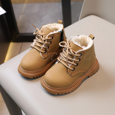 Jesen Zima Novo pamučne čizme za djevojčice u engleskom stilu Dječje jednobojne plišane tople čizme Dječje modne kratke čizme s patentnim zatvaračem sa strane