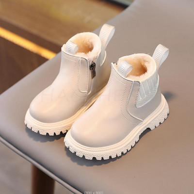 Jesen Zima Novo pamučne čizme za djevojčice u engleskom stilu Dječje jednobojne plišane tople čizme Dječje modne kratke čizme s patentnim zatvaračem sa strane