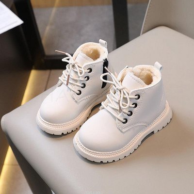 Jesen Zima Novo pamučne čizme za djevojčice u engleskom stilu Dječje jednobojne plišane tople čizme Dječje modne kratke čizme s patentnim zatvaračem sa strane