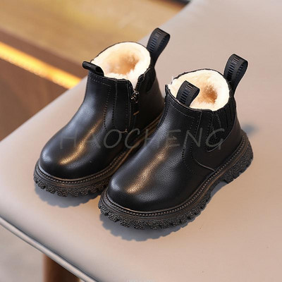 Jesen Zima Novo pamučne čizme za djevojčice u engleskom stilu Dječje jednobojne plišane tople čizme Dječje modne kratke čizme s patentnim zatvaračem sa strane