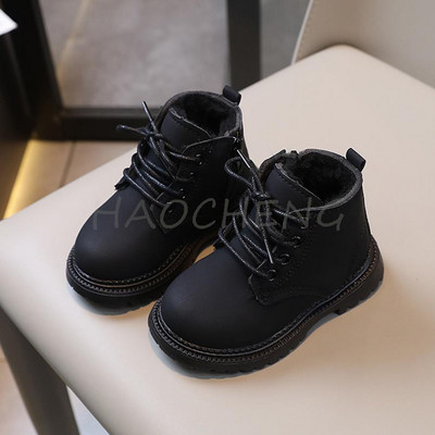 Jesen Zima Novo pamučne čizme za djevojčice u engleskom stilu Dječje jednobojne plišane tople čizme Dječje modne kratke čizme s patentnim zatvaračem sa strane