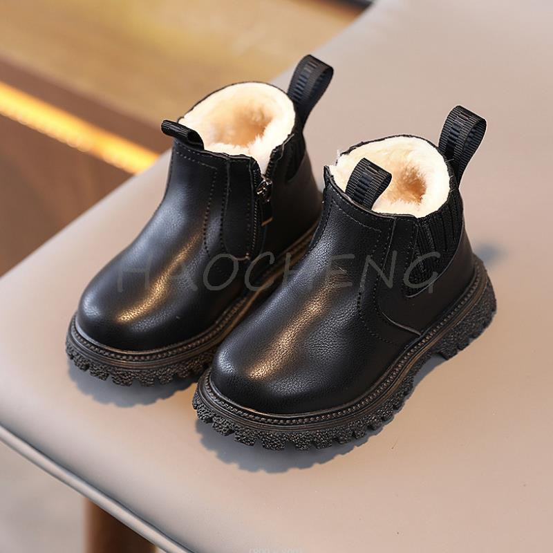 Jesen Zima Novo pamučne čizme za djevojčice u engleskom stilu Dječje jednobojne plišane tople čizme Dječje modne kratke čizme s patentnim zatvaračem sa strane