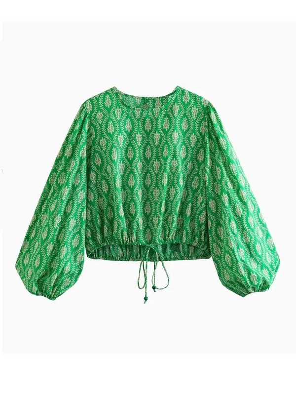 TRAF Femei 2 Piese Bluză Scurt + Pantaloni Seturi 2023 Nouă Modă Imprimeu Verde Costum Femei Casual Două Piese Tinute Femei