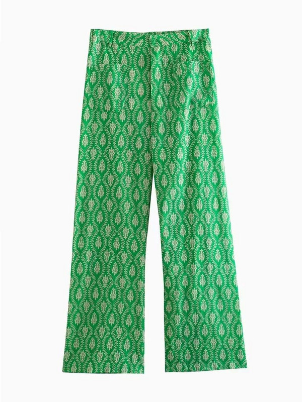 TRAF Femei 2 Piese Bluză Scurt + Pantaloni Seturi 2023 Nouă Modă Imprimeu Verde Costum Femei Casual Două Piese Tinute Femei