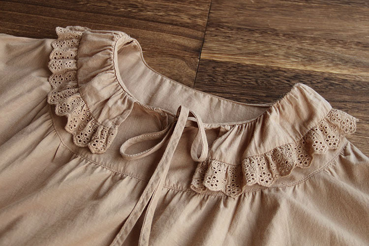 5847 Jarný dámsky top s literárnym vintage volánikom, golierom a sťahovacou šnúrkou, výšivkou, bavlneným pulóverom s dlhým rukávom, voľnou košeľou, blúzkou pre ženy