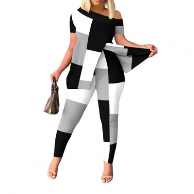 Ljetni ženski set majica i hlača s geometrijskim printom s podijeljenim porubom 2023 Femme kratkih rukava Ležerna odijela Ženska odjeća Y2k dvodijelni set