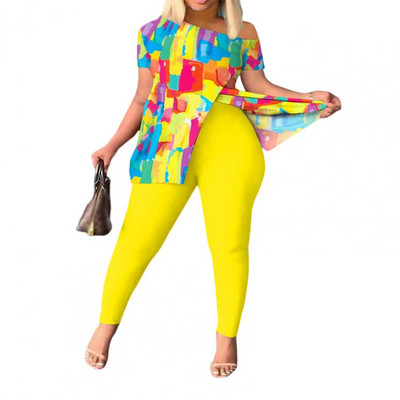 Ljetni ženski set majica i hlača s geometrijskim printom s podijeljenim porubom 2023 Femme kratkih rukava Ležerna odijela Ženska odjeća Y2k dvodijelni set