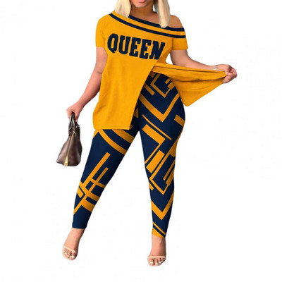 Ljetni ženski set majica i hlača s geometrijskim printom s podijeljenim porubom 2023 Femme kratkih rukava Ležerna odijela Ženska odjeća Y2k dvodijelni set