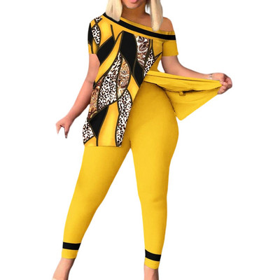 Ljetni ženski set majica i hlača s geometrijskim printom s podijeljenim porubom 2023 Femme kratkih rukava Ležerna odijela Ženska odjeća Y2k dvodijelni set