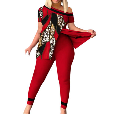 Ljetni ženski set majica i hlača s geometrijskim printom s podijeljenim porubom 2023 Femme kratkih rukava Ležerna odijela Ženska odjeća Y2k dvodijelni set