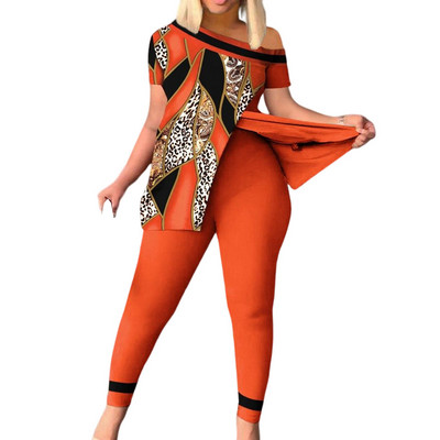 Ljetni ženski set majica i hlača s geometrijskim printom s podijeljenim porubom 2023 Femme kratkih rukava Ležerna odijela Ženska odjeća Y2k dvodijelni set