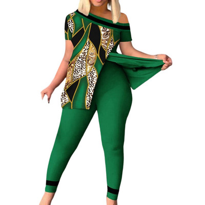 Ljetni ženski set majica i hlača s geometrijskim printom s podijeljenim porubom 2023 Femme kratkih rukava Ležerna odijela Ženska odjeća Y2k dvodijelni set