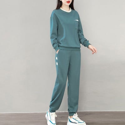 Moodne vabaaja naiste ülikond 2023. aasta kevad- ja sügiskostüüm, uus Korea versioon, võlts, kaheosaline top + vabaaja spordirõivad, kaheosaline komplekt