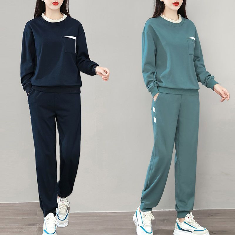 Moodne vabaaja naiste ülikond 2023. aasta kevad- ja sügiskostüüm, uus Korea versioon, võlts, kaheosaline top + vabaaja spordirõivad, kaheosaline komplekt