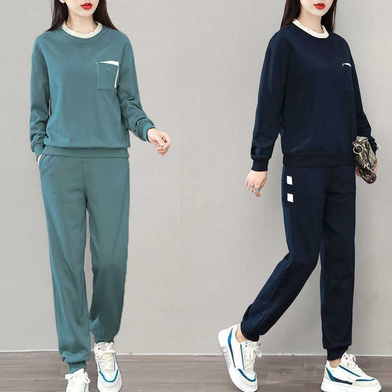 Moodne vabaaja naiste ülikond 2023. aasta kevad- ja sügiskostüüm, uus Korea versioon, võlts, kaheosaline top + vabaaja spordirõivad, kaheosaline komplekt