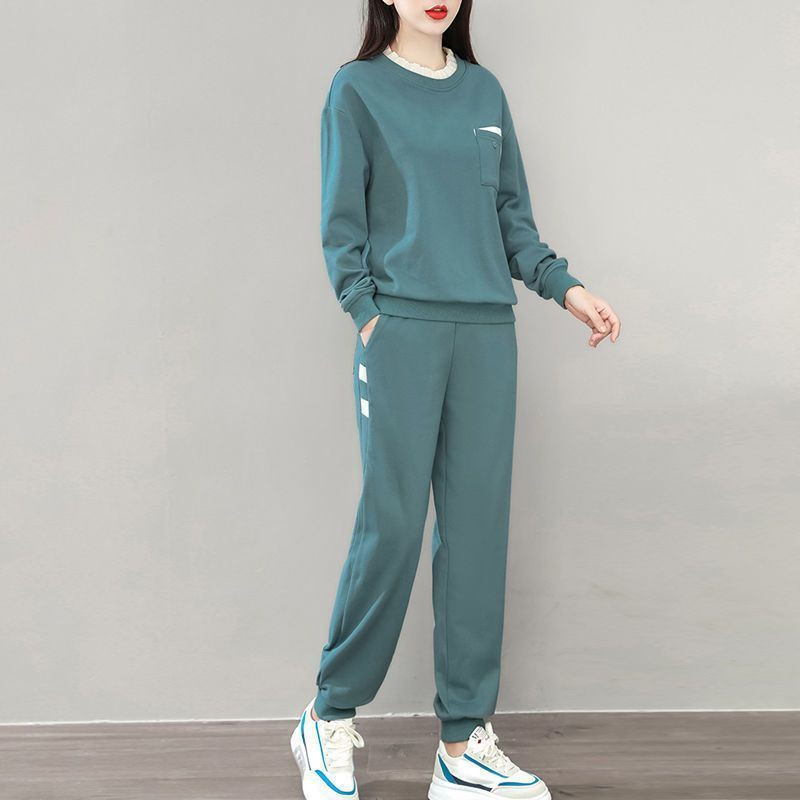 Moodne vabaaja naiste ülikond 2023. aasta kevad- ja sügiskostüüm, uus Korea versioon, võlts, kaheosaline top + vabaaja spordirõivad, kaheosaline komplekt