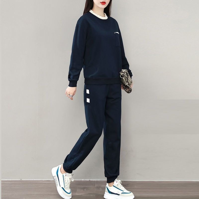 Moodne vabaaja naiste ülikond 2023. aasta kevad- ja sügiskostüüm, uus Korea versioon, võlts, kaheosaline top + vabaaja spordirõivad, kaheosaline komplekt