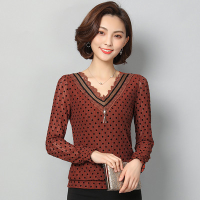 Móda na jeseň 2021, nová kórejská štíhla dámska sukňa s dlhým rukávom, tenké dámske topy s potlačou, výstrihom do V, bežné dámske topy 5922 50