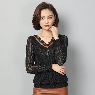 Móda na jeseň 2021, nová kórejská štíhla dámska sukňa s dlhým rukávom, tenké dámske topy s potlačou, výstrihom do V, bežné dámske topy 5922 50