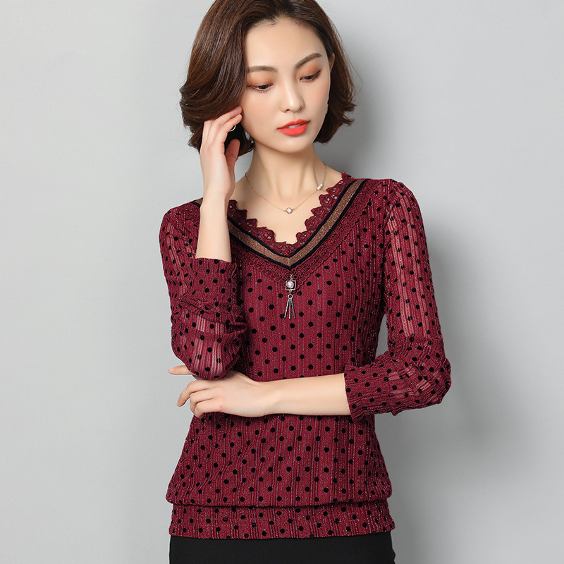 Móda na jeseň 2021, nová kórejská štíhla dámska sukňa s dlhým rukávom, tenké dámske topy s potlačou, výstrihom do V, bežné dámske topy 5922 50